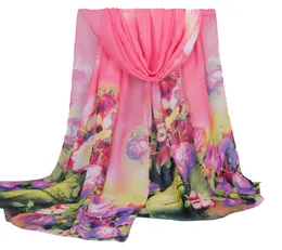 Moda Floral Paised Leng Women Women Long Soft Wrap Shawl 2019 Summer Beach Hijab Ladies Chiffon Scarves
