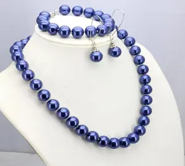 Ohrringe Halskette dunkelblaues Glas Perle Set 12 mm 18quotbracelet 75quot Ohrring Vollfrau Schmuck Design5413503