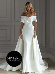 Designer Satin Light Wedding Dress 2024 New Bateau Court Train Elegance Simple Style Main Wedding Dress Summer