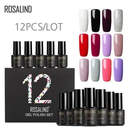 Rosalind 12pcsset UV LED Nail Gel Polish Set Pure Colors Lack Long Laring Soak Off 7ML3911245