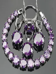 Wedding Wedding Purple Zircon Silver 925 Set di gioielli Orecchini bracciali con pietre Pendantnecklace Anelli set di gioielli regalo B7496147