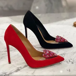 Aquazzura Rhinestone Love Suede Pumps Shoes Pointy Toes 10cm Women's Party Stiletto Heels Dress Shoes Luxury Designer Heeled Dinner Shoes 35-42 With Box