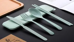 3pcsset Travel Cutlerys tableware Portable Cutlery Box Wheat Straw Fork Spoon Student Dinnerware Sets Kitchen Tableware3349885