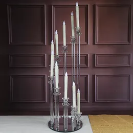 Luxus europäische Glas Kerzenkerze klare Kerzenhalter für Hochzeitstisch Dekoration Mittelstücke Candelabra