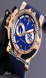 NEU CHRONOFIGHT LINKE HAND TWOSE ROSE GOLD GOLD INNER BLUE Dial Quarz Chronograph Herren Uhr Blau Gummi -Gurt Stoppwatch Hel7079125