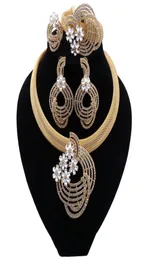 Dubai Fashion Jewelry Set Elegant Women Gold Color Crystal Necklace Armband Partyörhängen Ring Luxury Jewellry2173136