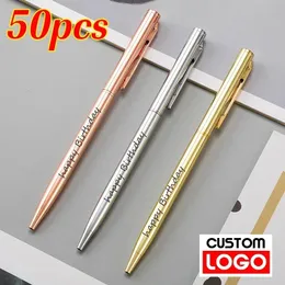 50 pezzi Metal Ballpoint Pen Gold Rose Gold Custom School Office Forniture Stationery Business Lettering Nome 240509