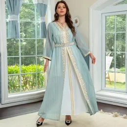 Abbigliamento etnico Ramadan Eid Mubarak con Abaya Set kaftan Moslim Set Jurk Islam Turkije Gessed Kleding Voor Vrouwen Robe Kimono Femme