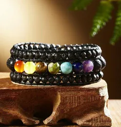 Bohemian Natursteinarmband Seven Chakren handgefertigt dehnbarer elastischer Armreif für Frauen Geschenke Schmuckzubehör4980930