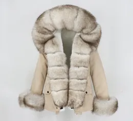 OftBuy New 2020ウォータープルーフショートパーカ冬ジャケット女性本物の毛皮のコート天然キツネ毛皮襟フードウォームストリートウェアデタッチ可能3534611