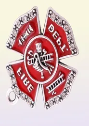 10pcslot Zinc Alloy Rhodium Plated Single Side Fire Dept Badge Red Enamel Crystals Charm Pendant for Jewelry Making9942255