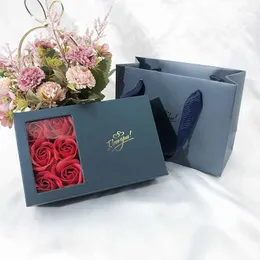 3Pcs Gift Wrap Romantic Simulated Rose Soap Flower Jewelry Gift Box Rose Jewelry Box Valentines Mothers Day Wedding Birthday Party Gift Case