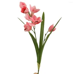 Decorative Flowers Simulation Pink Cymbidium Branch Plants Restaurant Decor 3D Printed Fake Artificial Flower Plant Wedding Decoration