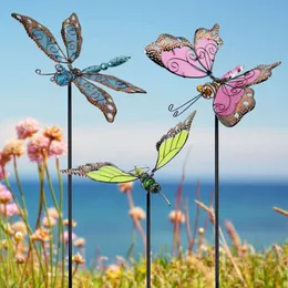 Juegoal 34 Inch Butterfly Garden Stakes Decor, Dragoy Hummingbird Stakes, Glow in Dark Metal Yard Art for Mom, Mothers Day Ideal Gifts, Indoor Outdoor Lawn