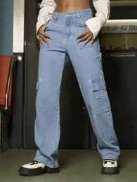 Y2K Women Trendy Cargo Jeans Street Flap Tasche Nodo laterale Hem Gamby Gamba dritta Pantaloni hip-hop Denim Mujer 240510