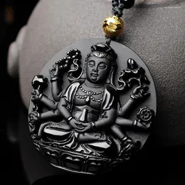 PENDANTI NATURALE Obsidian Avalokitesvara intagliato a mano Boutique Gioielli da uomo e da donna Accessori regalo per uomini e donne