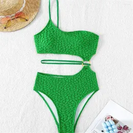 Frauen Badebekleidung geprägt Green Bikini Sexy Stringringe Patchwork Badeanzug hoher Taille Monokini Frauen 1-teiliger Strand Badeanzug Bikinis