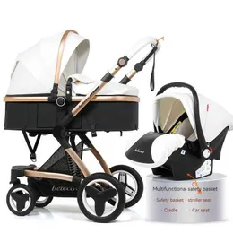 Strollers# 2024 NEW Baby Stroller 3in1 Waterproof Pu leather luxury stroller with car seat Adjustable handle With mosquito netfoot cover T240509