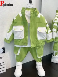 Одежда набора модных грузов 2 пьеса детские весенние осенние куртки и детские брюки -брюки ансамбры Стриемная одежда для мальчиков.