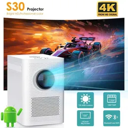 Projectors S30 MINI 4K HD LED جهاز عرض مع Auto Focus Android 11.0 Bluetooth WiFi 6.0 BT5.0 1920 * 1080P مسرح منزلي في الهواء الطلق.