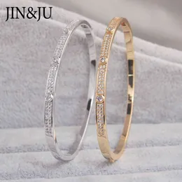 JIN&JU Gold Color Charm Bracelets&Bangles For Women Birthday Gift Copper Cubic Zirconia Cuff Braclet Femme Dubai Fashion Jewelry 230N