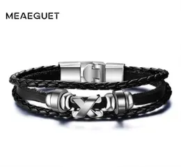 Vantage Bracciale in pelle di colore nero MEN039S Wassband Wave intrecciato X Lettere in acciaio inossidabile Accessori maschi gioielli9465126