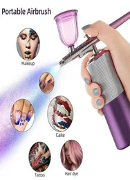 Airbrush Tattoo Supplies Mini Kit med kompressor Multifunktion Konstmålning Nano Spray Gun Nail Cake Decorating Makeup Sprayer 221368595