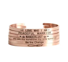 30pcs inspirational bangle rose gold color Positive inspirational quotes Engraved Skinny Cuff Stacking Stamped bracelet Bangle BG05694874