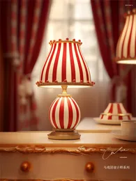 Table Lamps American Circus Red Striped Vintage Bedroom Bedside Lamp Designer Study Decoration Atmosphere Desk Lights Fixtures