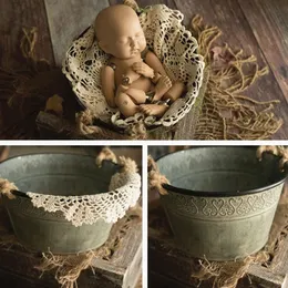 urodzony Pography Rekwizyty Pography Props Baby Props Pour Studio Accessori Retro Wzór żelazny wiadro dla urodzonych sesji 240429