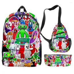 Backpack Creative Novelty Garten Funny Garten Of Banban 3D Impressão 3pcs/Definir sacolas escolares da escola