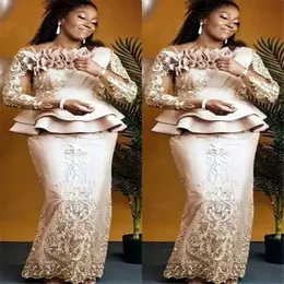 2022 Arabski Aso Aso Ebi Ebi Champagne Lace Sexy Mother of Bride sukienki długie rękawy Pochy