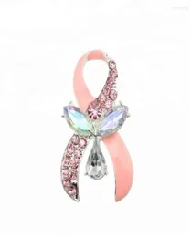 Brooches Breast Cancer Awareness Pink Ribbon Crystal Angel Pin Brooch9391999