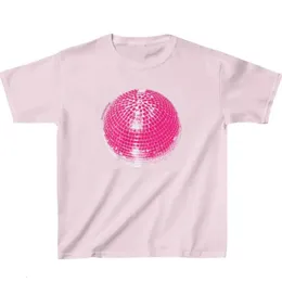 Y2K HARAJUKU TOPS Women Disco Ball Print T-shirts Streetwear Crop Top Eesthetic Gothic Baby Tees Slim 2000s Vintage Emo Girls 240510