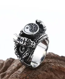 Ringos de cluster punk yin yang taiji vintage cor prata cor étnica moda dragão anel de metal para homens jóias retrô bague hemme5743094