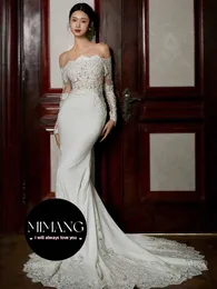 신부 가벼운 웨딩 드레스 2024 New Spring Bateau Mermaid Long Sleeved Wedding Dress Eleved Wedding Drees Elegance 레이스 드레스 여성