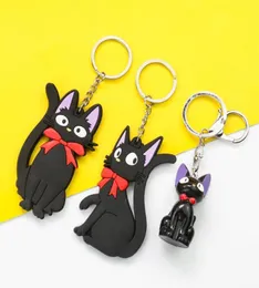 Keychains Cute Black Jiji Cat Keychain PVC Rubber Kikis Leverans Servera nyckelkedjor Ring Holder Bag telefon Ornament smyckesgåva5828824