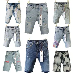 Mor Tasarımcı Erkek Kot Şort Hip Hop Gündelik Kısa Diz Lenght Jean Giyim 29-40 Adam Yaz Giyim Şortları Yüksek Sokak Denim Kot