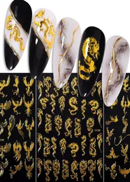 Nail Art 3D Stickers Dragon Phoenix Gold Красочные водонепроницаемые наклейки на стикеры самостоятельные голографические маникюрные украшения 6657441