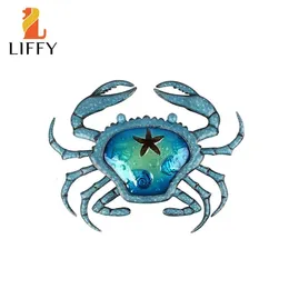 Metal Crab Wall Artwork with Glass for Home Decoration Statues Miniatures Outdoor Garden Sculptures Jardin 240508