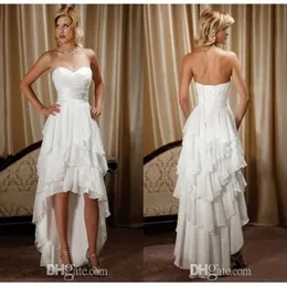 Ny ankomst Short Front Long Back Sweetheart Chiffon High Low Country Western Wedding Dresses 2205