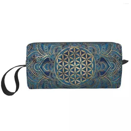 Aufbewahrungstaschen Reisen Sie die Blume des Lebens in Lotus Mandala Toilettenbeutel Kawaii Buddhismus Make -up Kosmetischer Organisator Frauen Schönheit Dopp Kit Fall