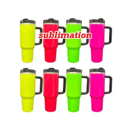 H2.0 30oz 40oz Quencher Tumbler Vacuum Insulated Double Walled Neon Color Large Capacity Coffee Mugs with Handle and Straw for Sublimation 20pcs/case