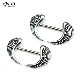 Nipple Rings HONGTU 2Pcs Angel Wing Nipple Ring Piercing Bar Rings Women Jewelry Fashion Barbell 14g Surgical Steel Punk Body Rings Y240510