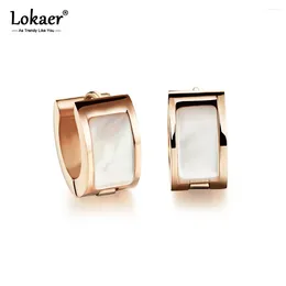 Hoop Earrings Trendy Classic Rose Gold Color 316L Stainless Steel With Shell Surface Women Girls Jewelry E17086