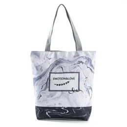 Bolsa miyahouse minimalista letra design totte bolsa de impressão de marmoreado ombro feminino reutilizável compras de grande capacidade