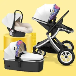 Strollers# 2024 NEW baby stroller 3 in 1 High Landscape Stroller Reclining Baby Carriage Foldable Stroller Baby Bassinet Puchair Newborn T240509