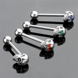 1 st CZ GEM Punk Skull Tongue Ring Barbell Piercing Body Jewelry 316L Rostfria smycken 240429