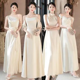 Ethnische Kleidung Champagner Satin Brautjungfer Kleid Solid Simple Sisters Group Daily Kleider Luxus Mode Elegant Cheongsam Sexy Slim Qipao