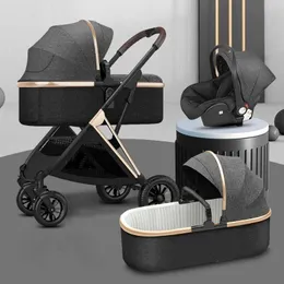 Strollers# New 3 in 1 High Landscape Baby Stroller Sit and lie down in both directions 2 in 1 Baby Stroller Foldable Four wheels Baby Car T240509